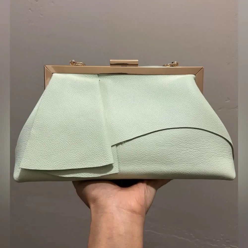 Genuine Leather Handmade Unique Asymmetrical Ruffles Frame Clutch Bag/Crossbaody - Picture 5 of 16